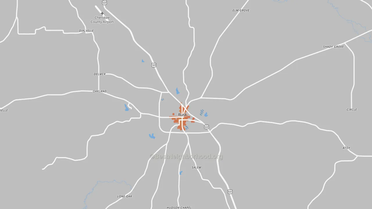 Bike Grade map of Rusk, TX
