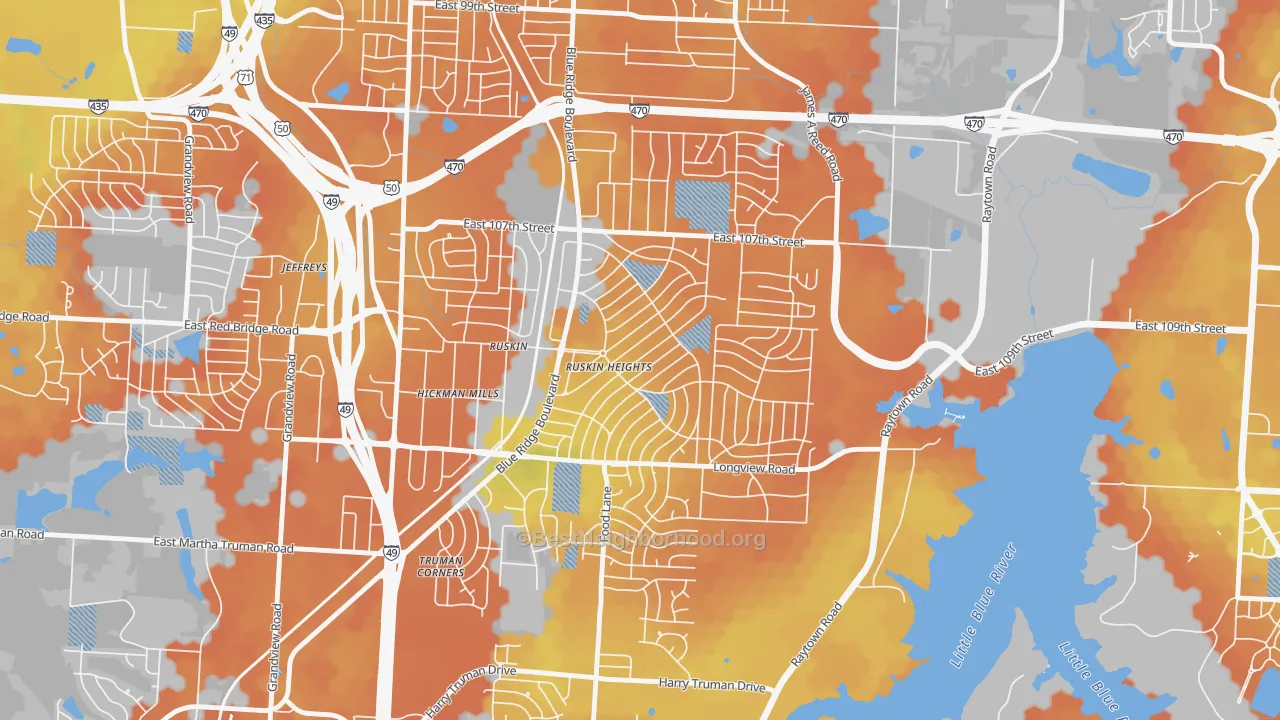 Bike Grade map of Ruskin Heights, Kansas City, MO