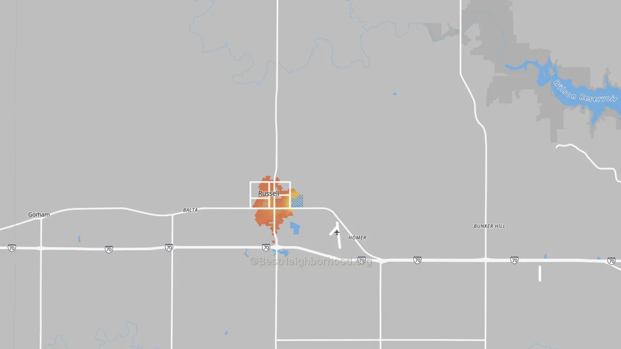 Bike Grade map of Russell County, KS