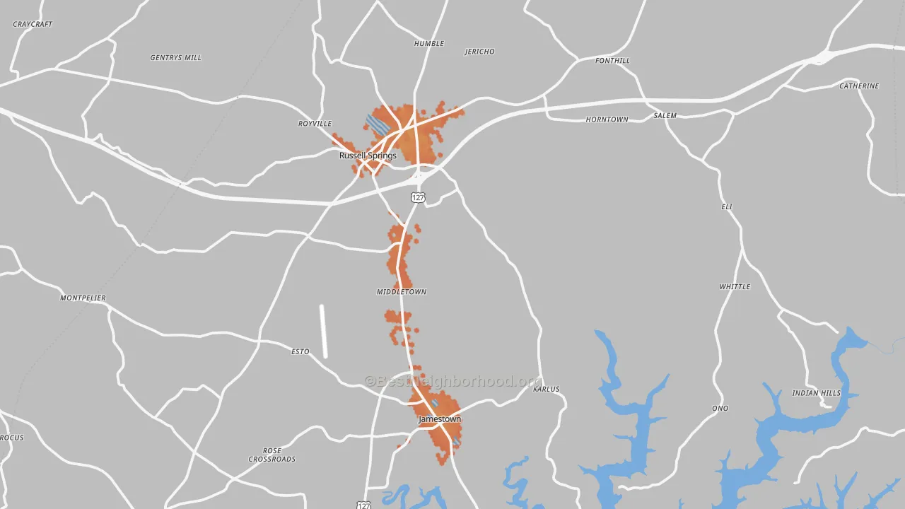 Bike Grade map of Russell County, KY