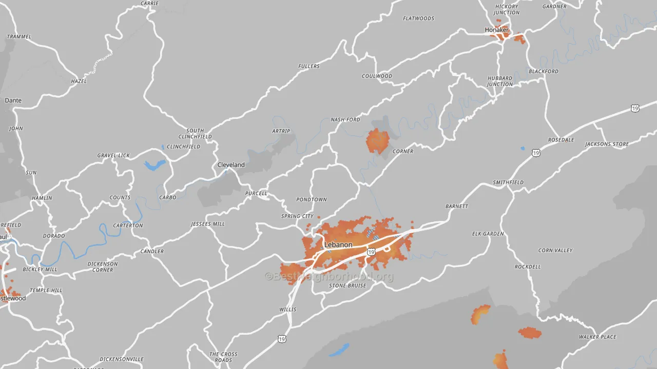 Bike Grade map of Russell County, VA