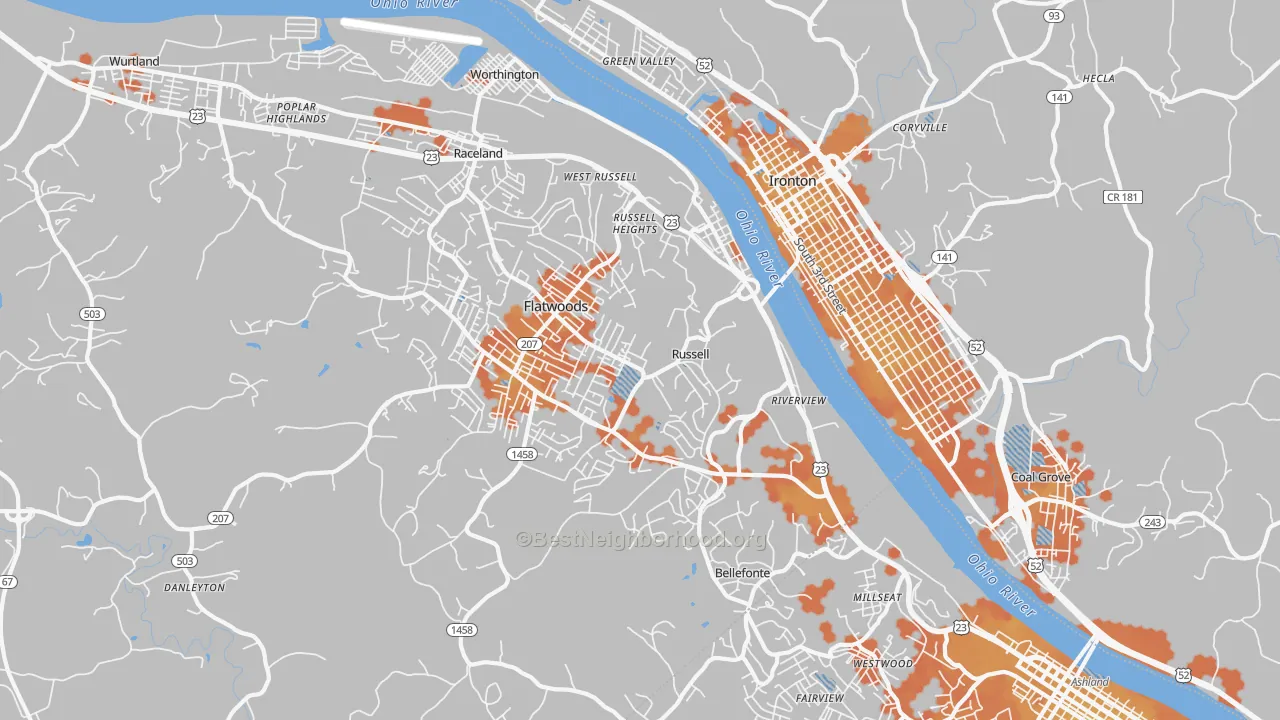 Bike Grade map of Russell, KY