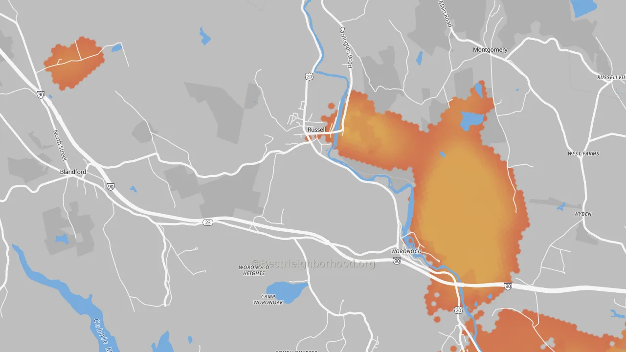 Bike Grade map of Russell, MA