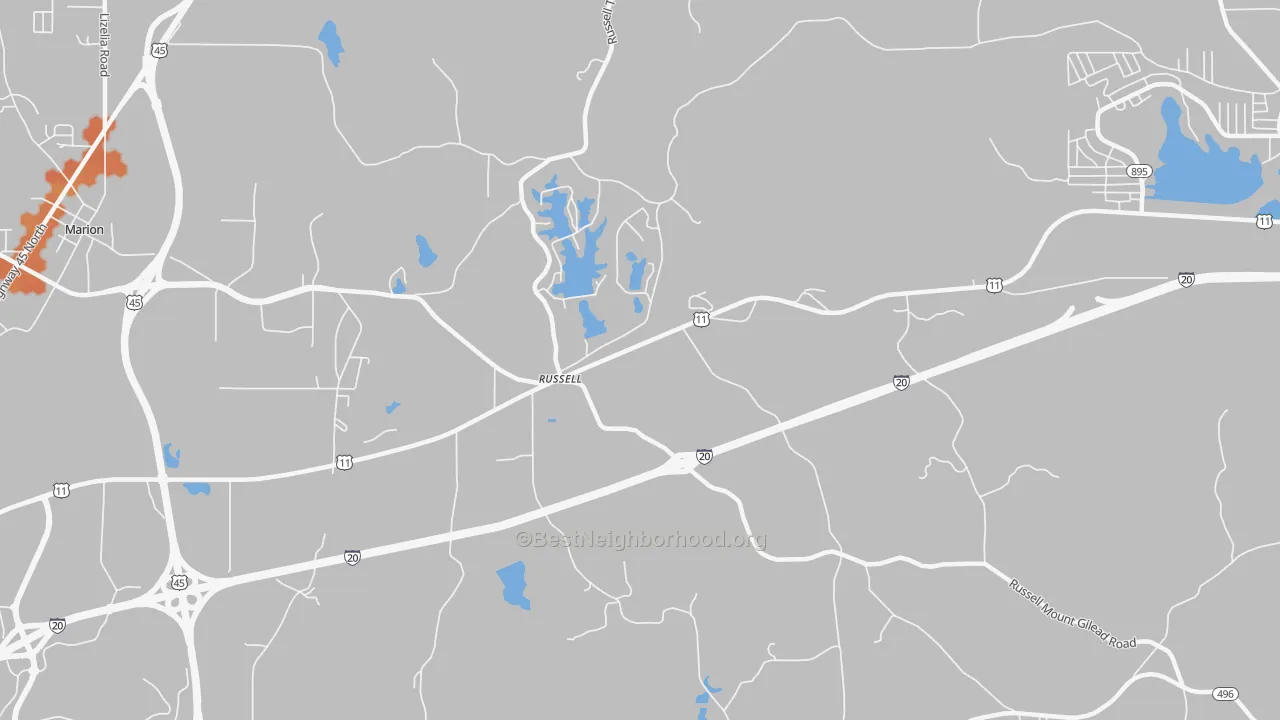 Bike Grade map of Russell, MS