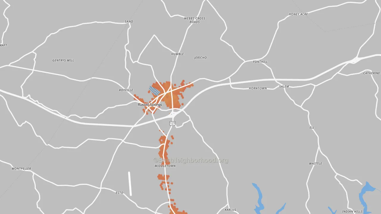 Bike Grade map of Russell Springs, KY