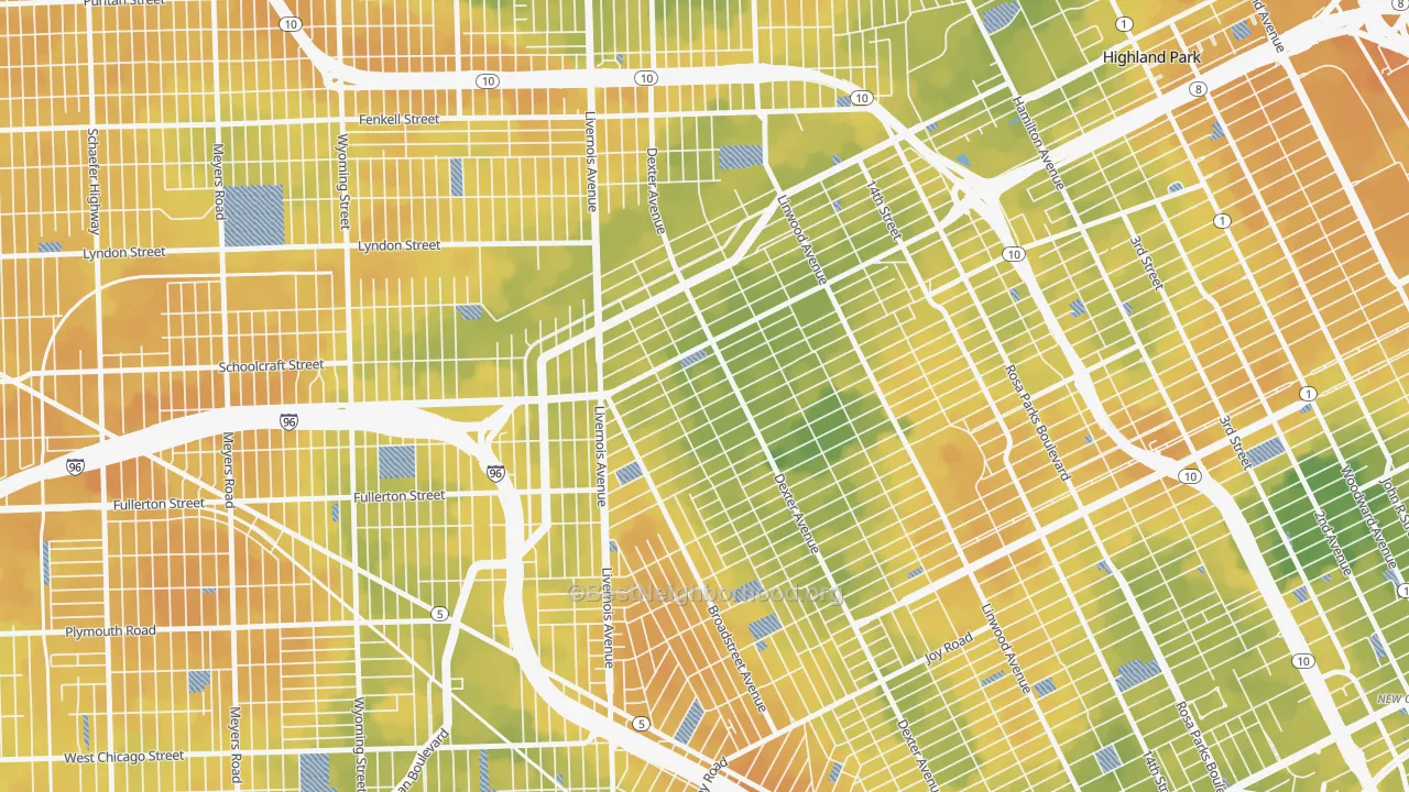 Bike Grade map of Russell Woods, Detroit, MI