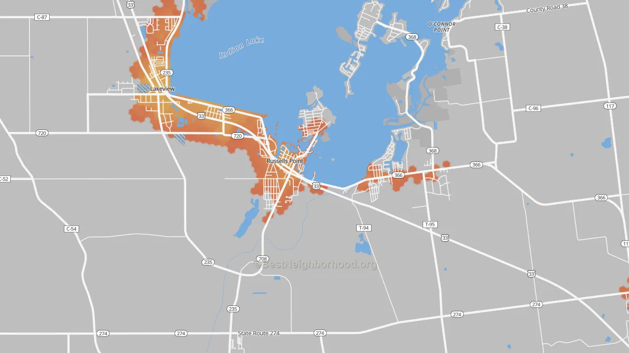 Bike Grade map of Russells Point, OH