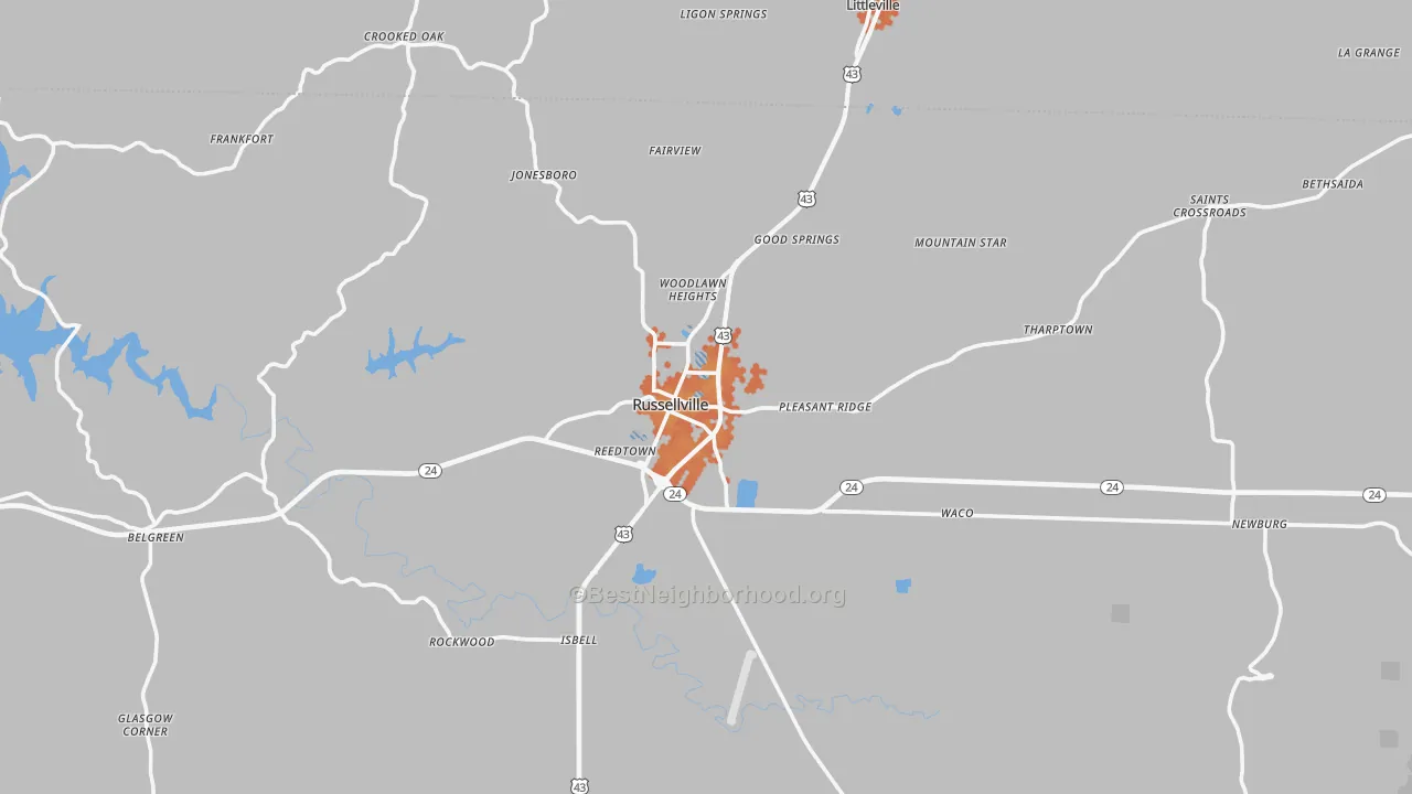 Bike Grade map of Russellville, AL