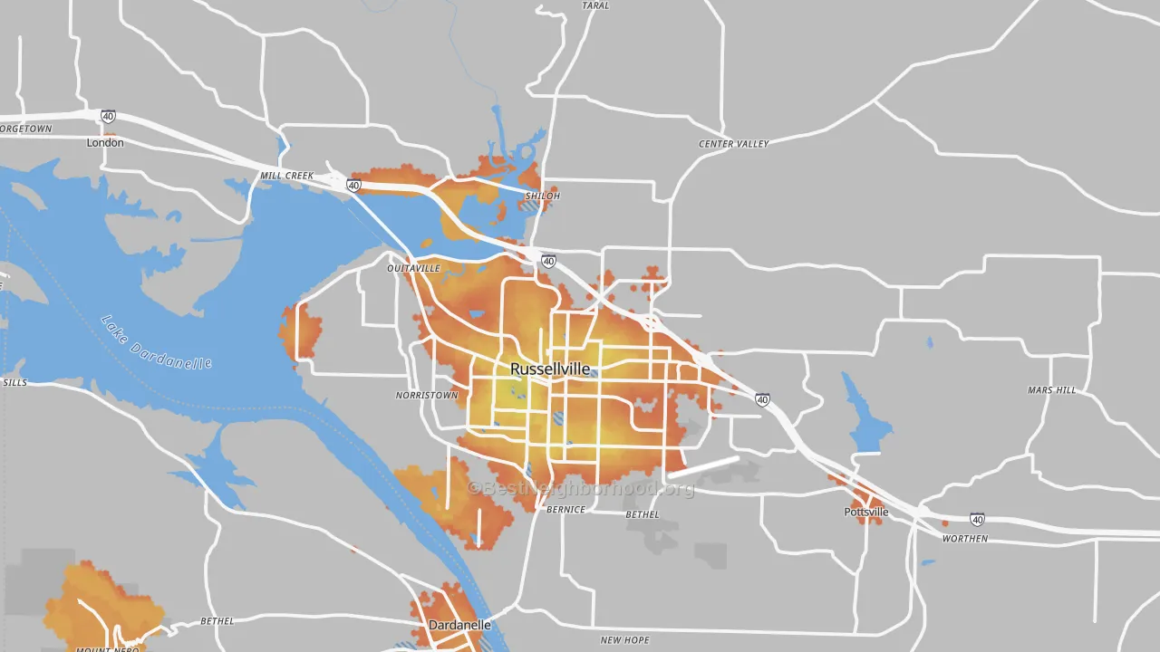 Bike Grade map of Russellville, AR