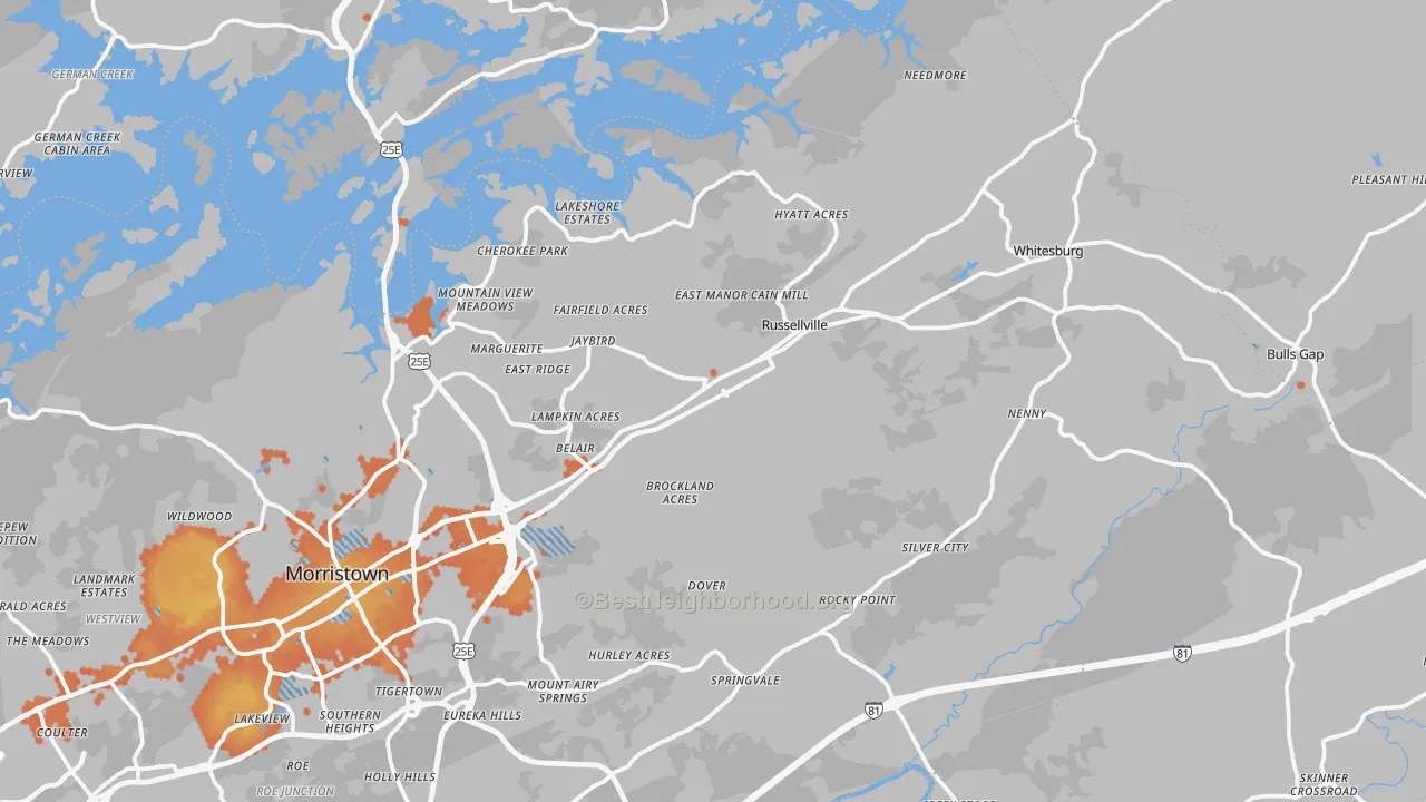 Bike Grade map of Russellville, TN