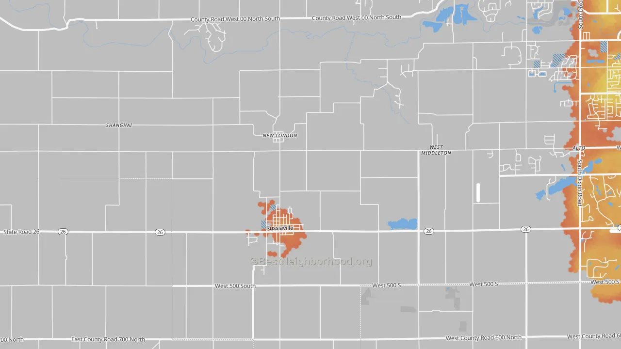 Bike Grade map of Russiaville, IN