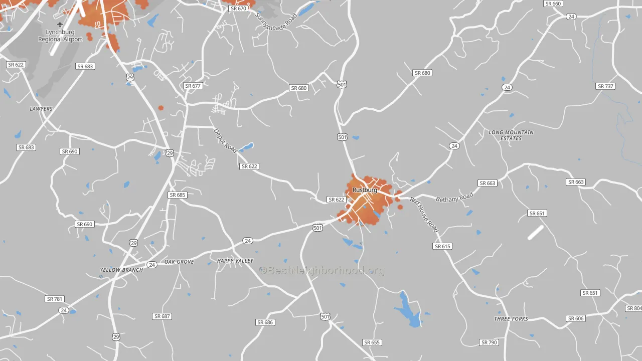 Bike Grade map of Rustburg, VA