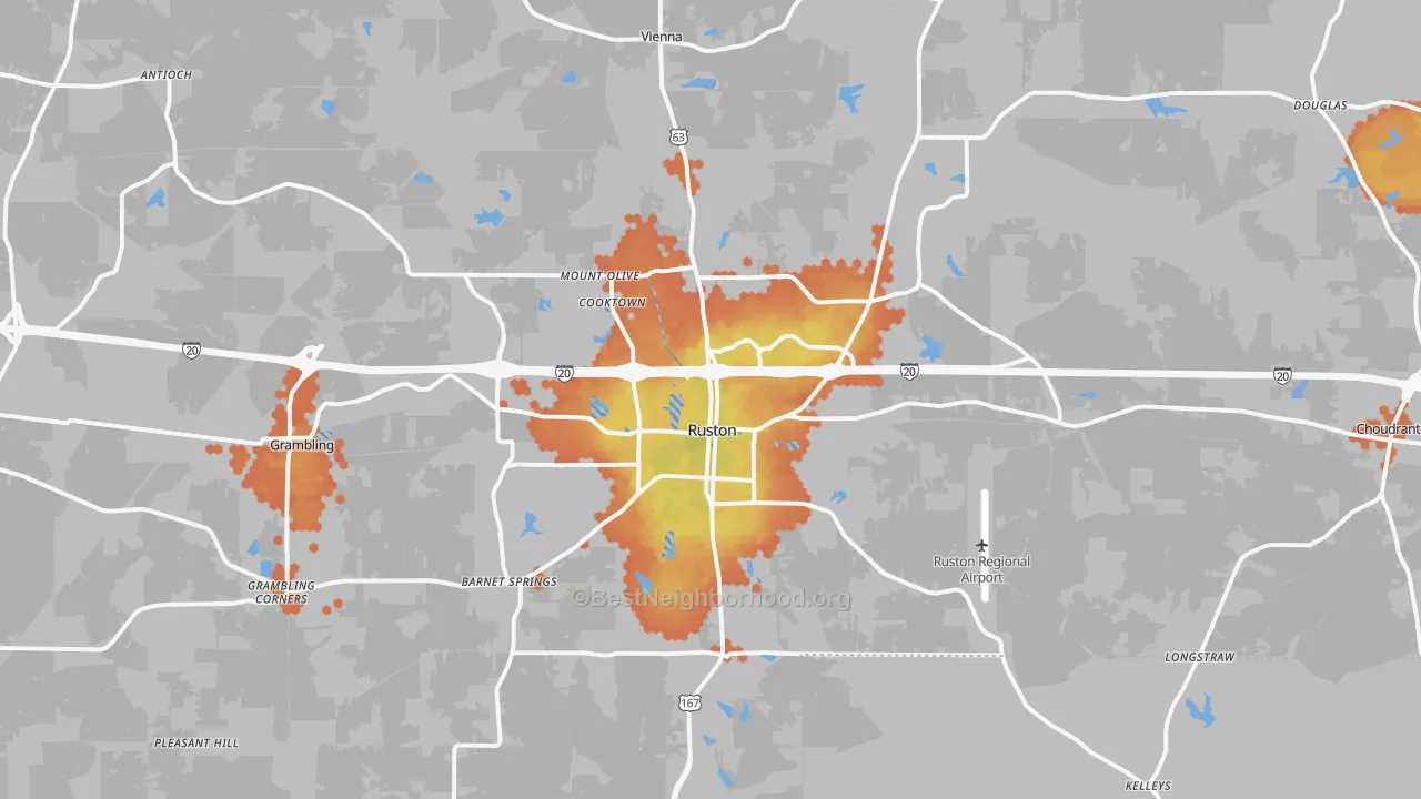 Bike Grade map of Ruston, LA