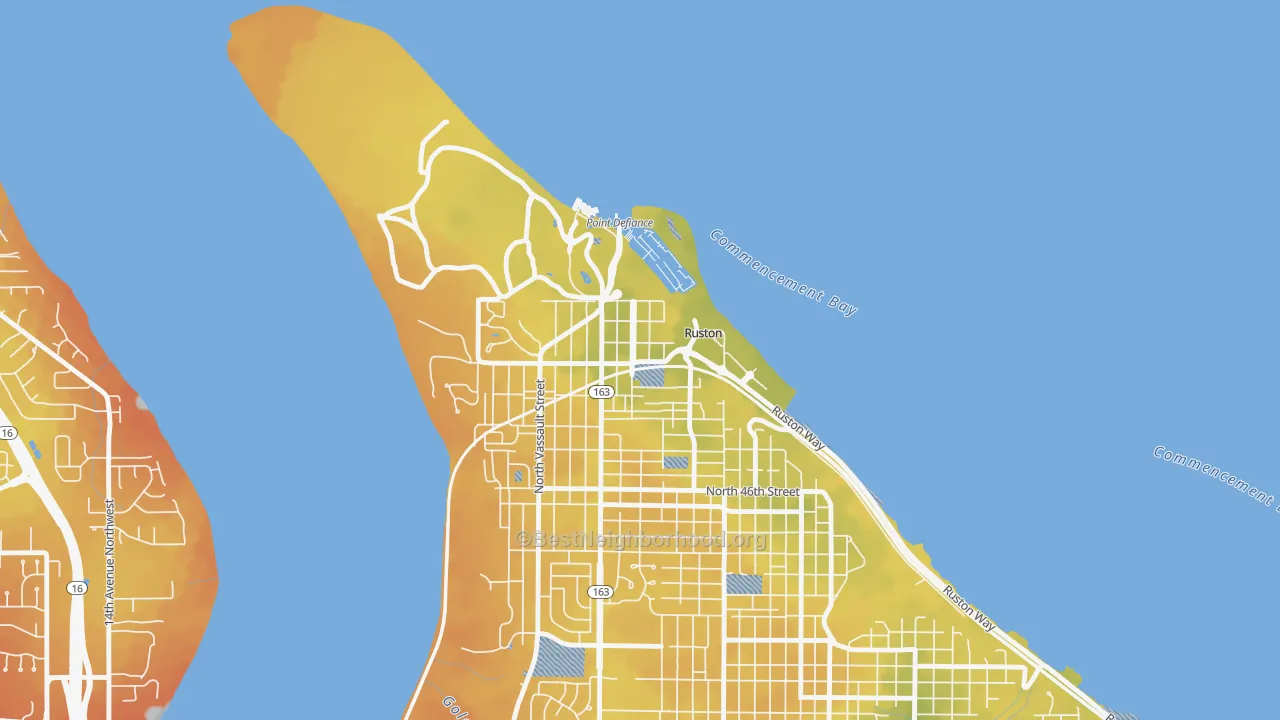 Bike Grade map of Ruston, WA