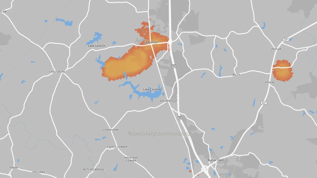 Bike Grade map of Ruther Glen, VA