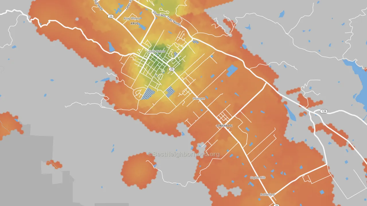 Bike Grade map of Rutherford, CA