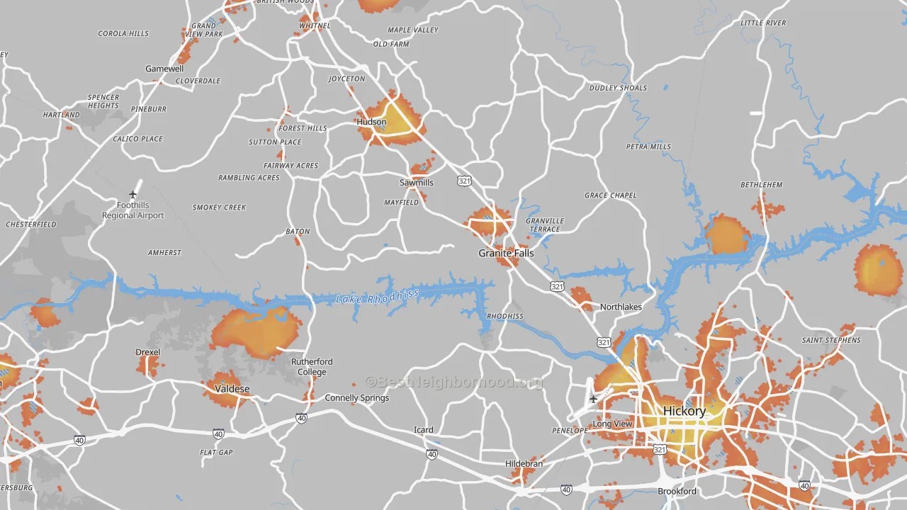 Bike Grade map of Rutherford College, NC