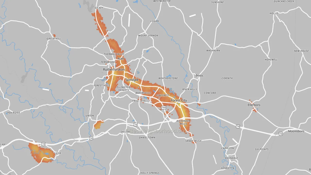 Bike Grade map of Rutherford County, NC