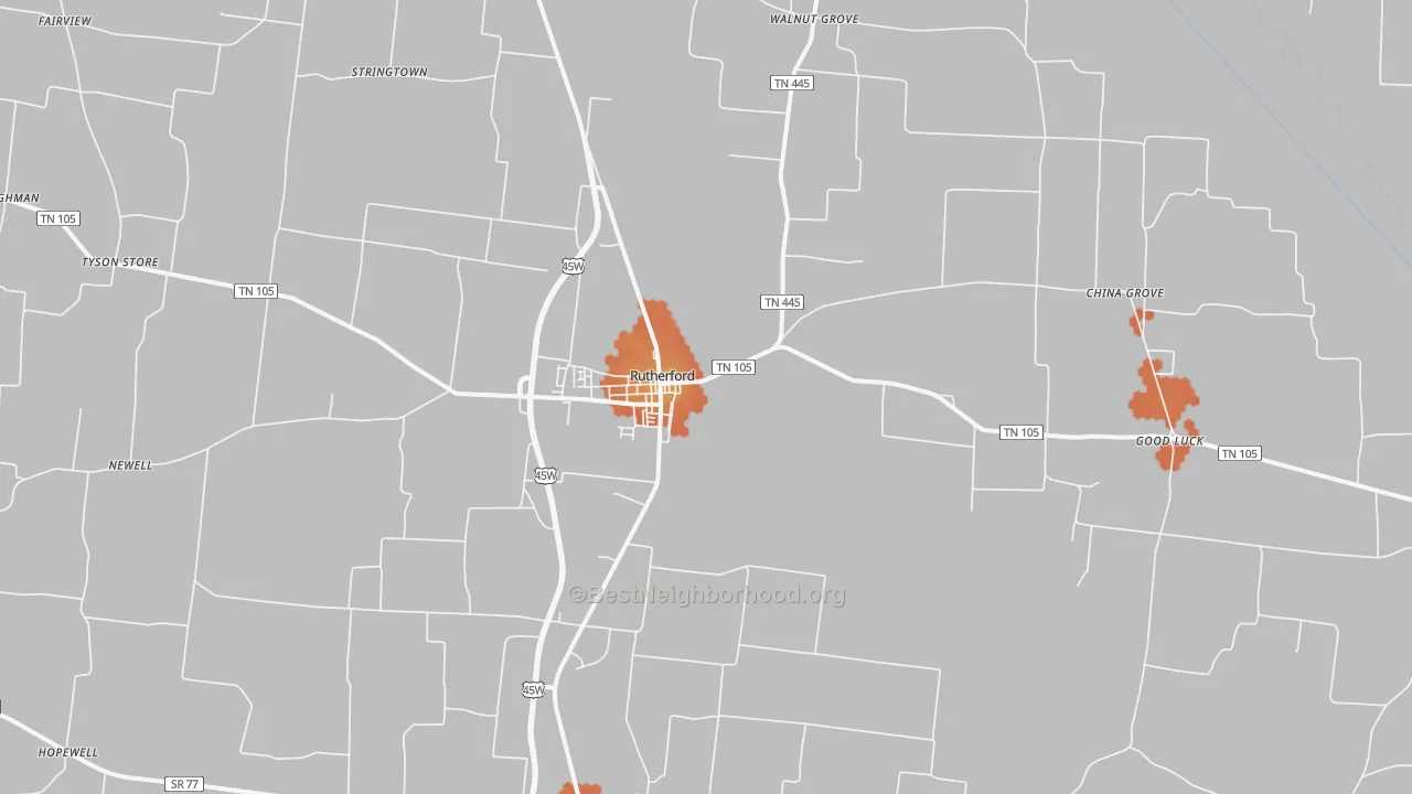 Bike Grade map of Rutherford, TN
