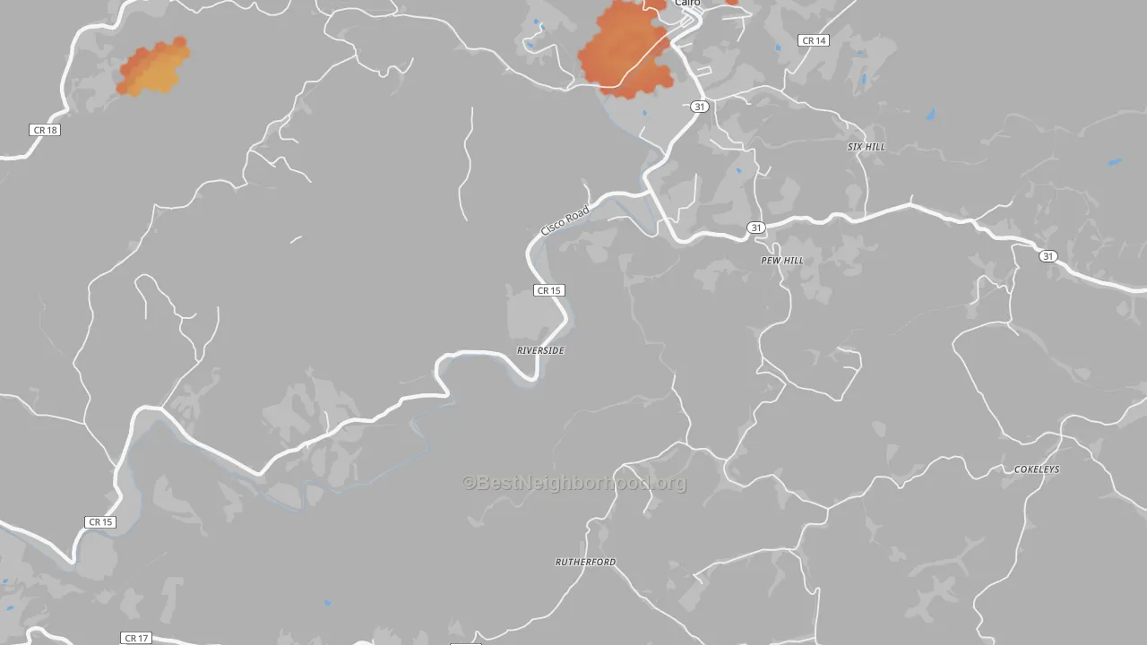 Bike Grade map of Rutherford, WV