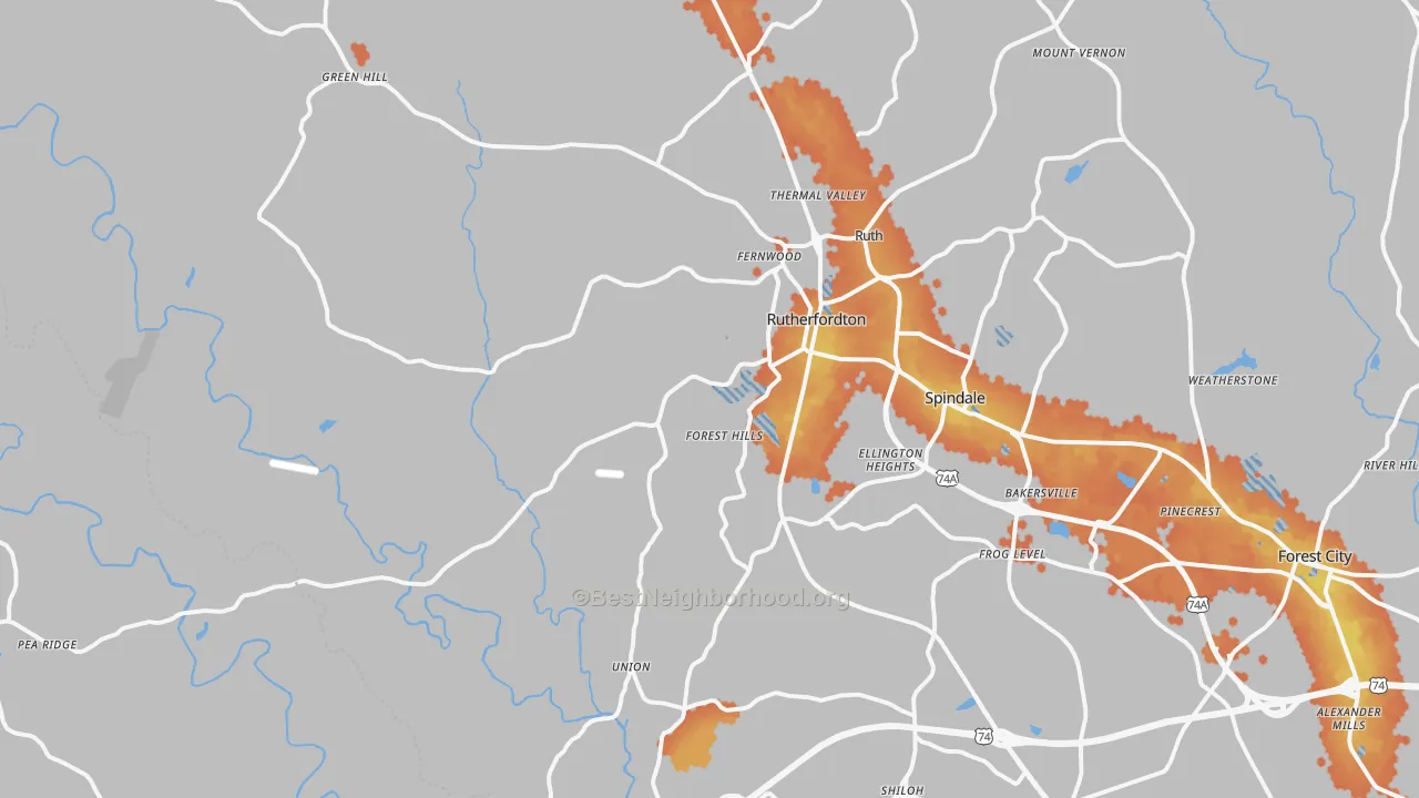 Bike Grade map of Rutherfordton, NC