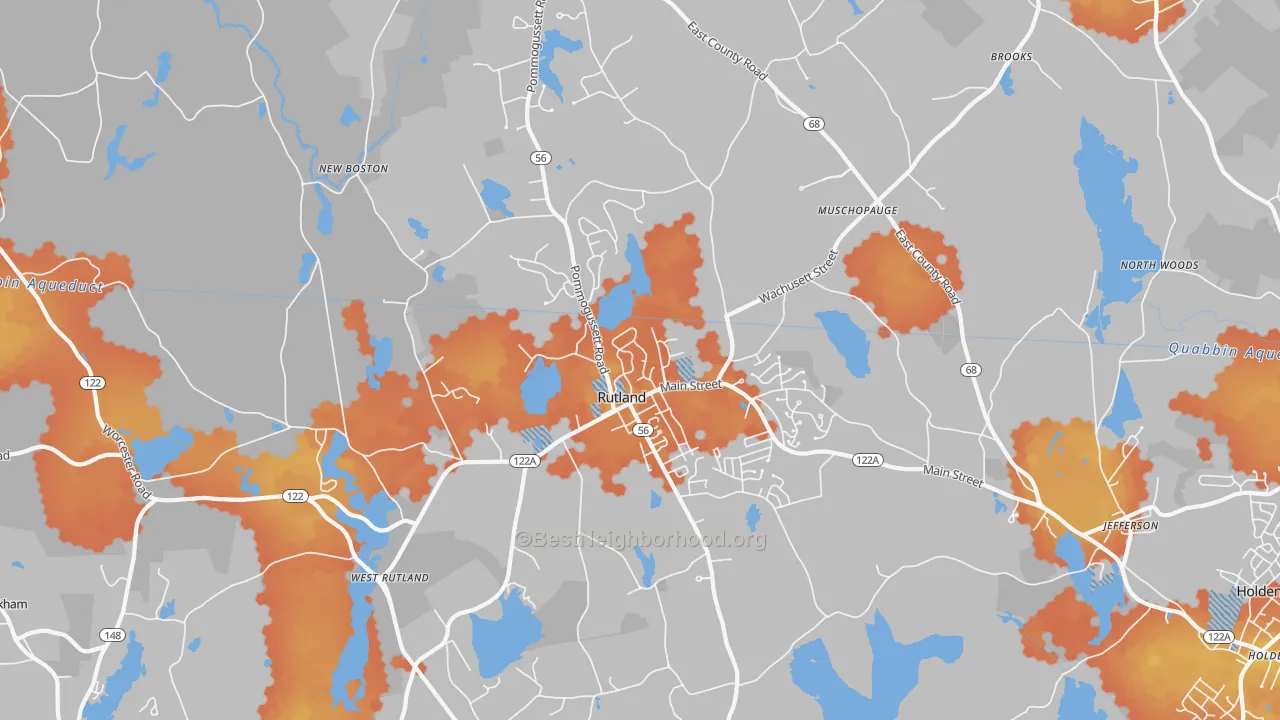 Bike Grade map of Rutland, MA