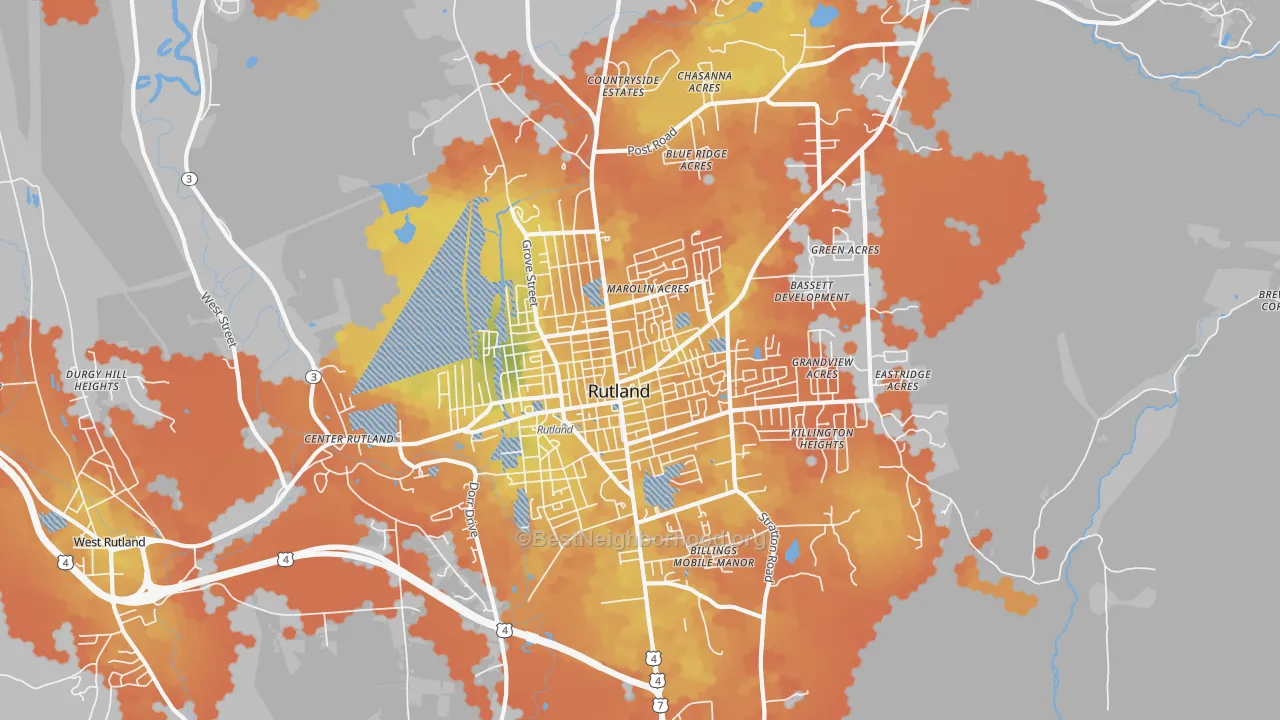 Bike Grade map of Rutland, VT