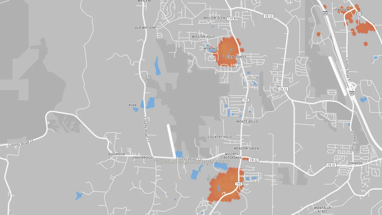 Bike Grade map of Ryan, AL