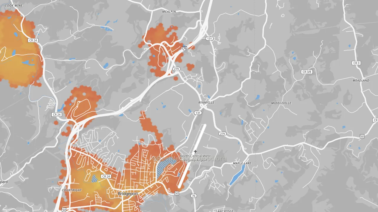 Bike Grade map of Ryanville, WV