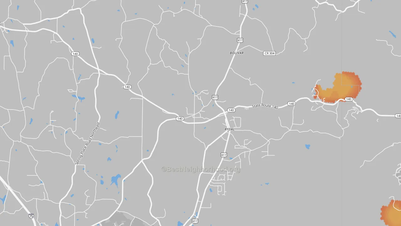 Bike Grade map of Rydal, GA