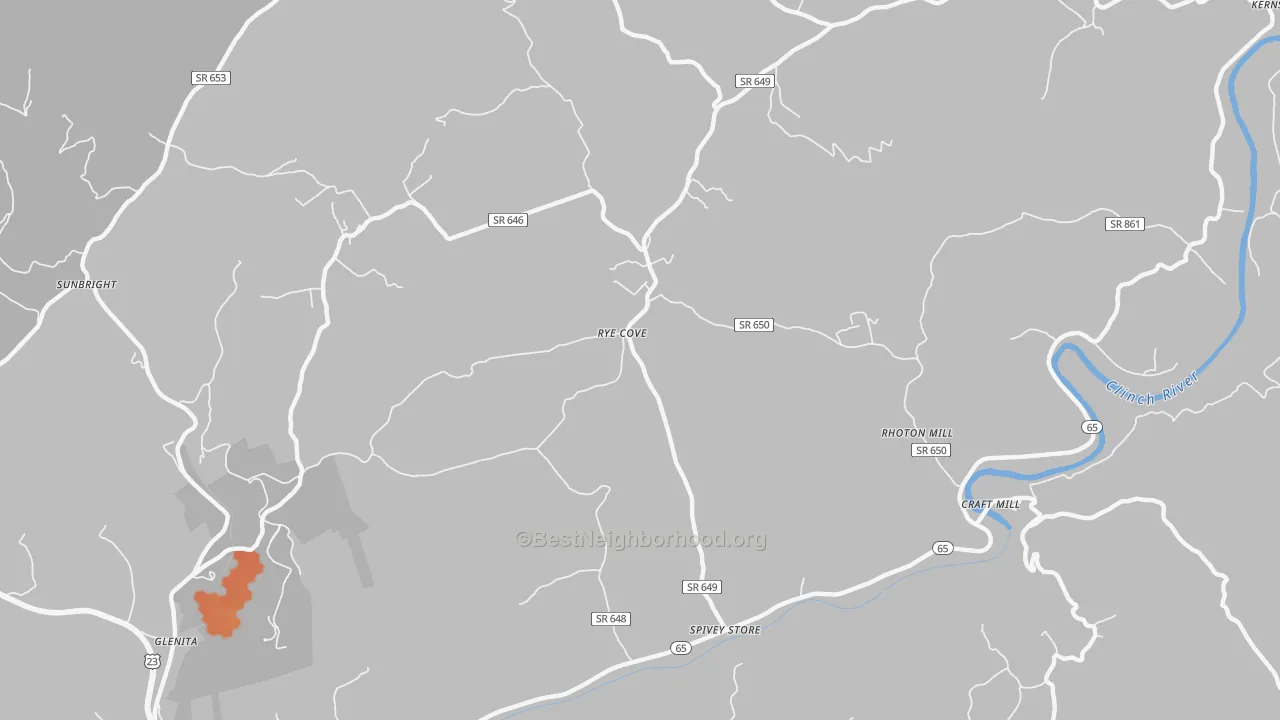 Bike Grade map of Rye Cove, VA