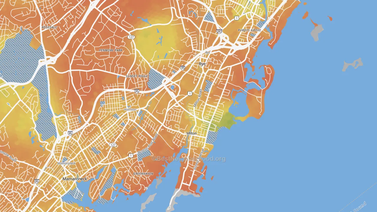 Bike Grade map of Rye, NY