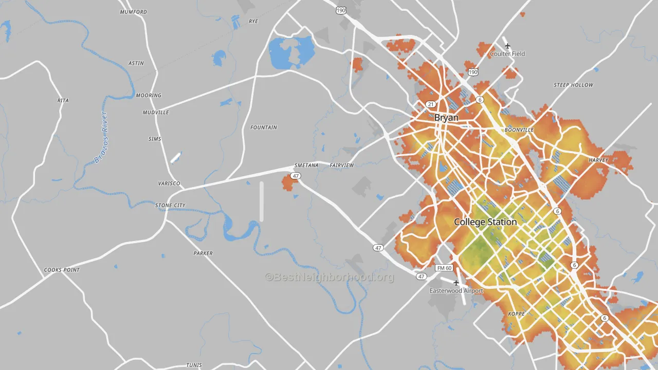 Bike Grade map of Rye, TX