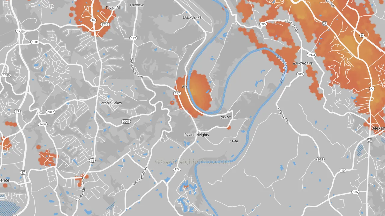 Bike Grade map of Ryland Heights, KY