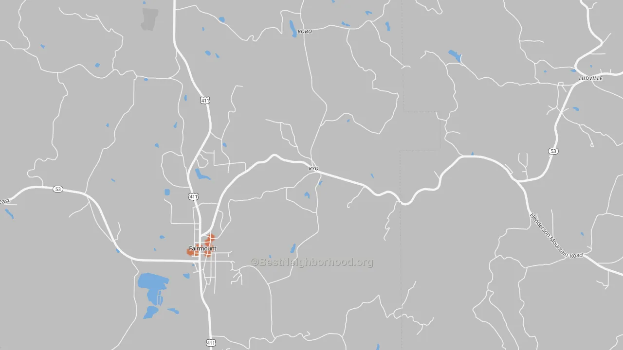 Bike Grade map of Ryo, GA