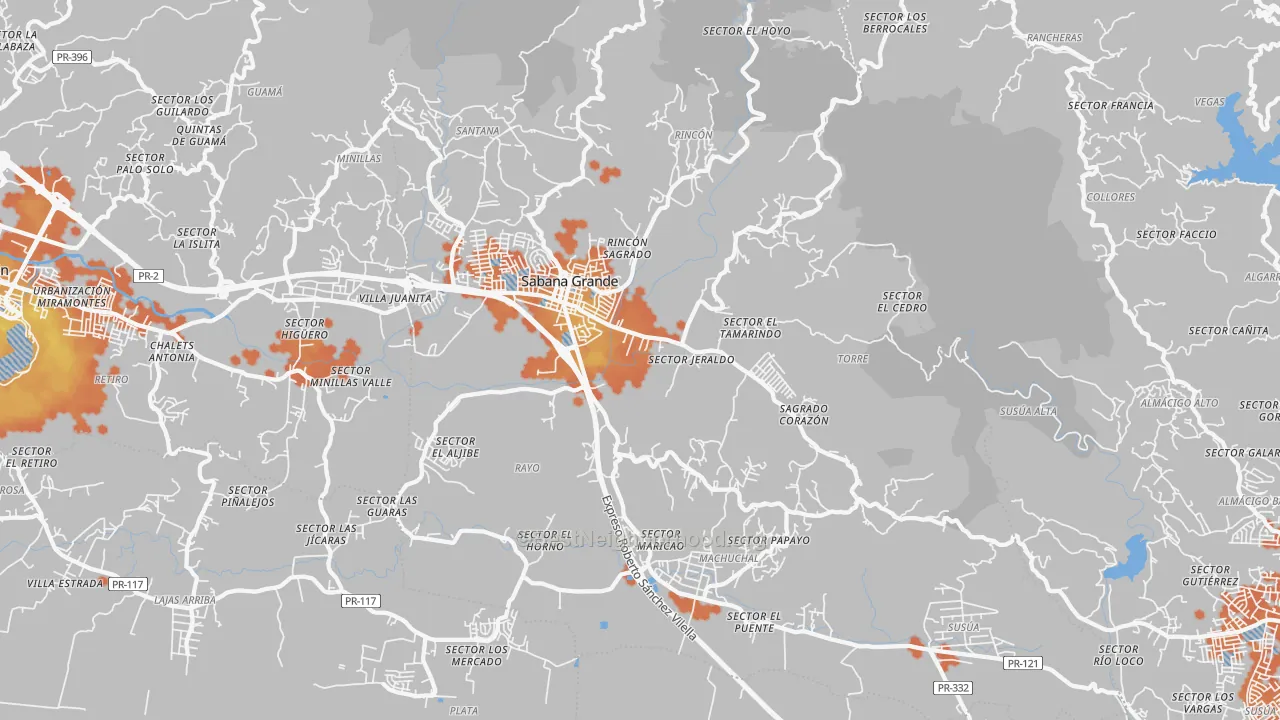 Bike Grade map of Sabana Grande Municipio, PR