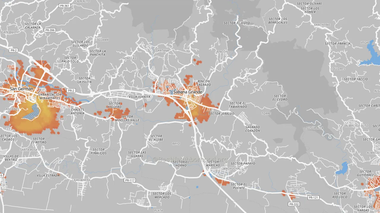 Bike Grade map of Sabana Grande, PR