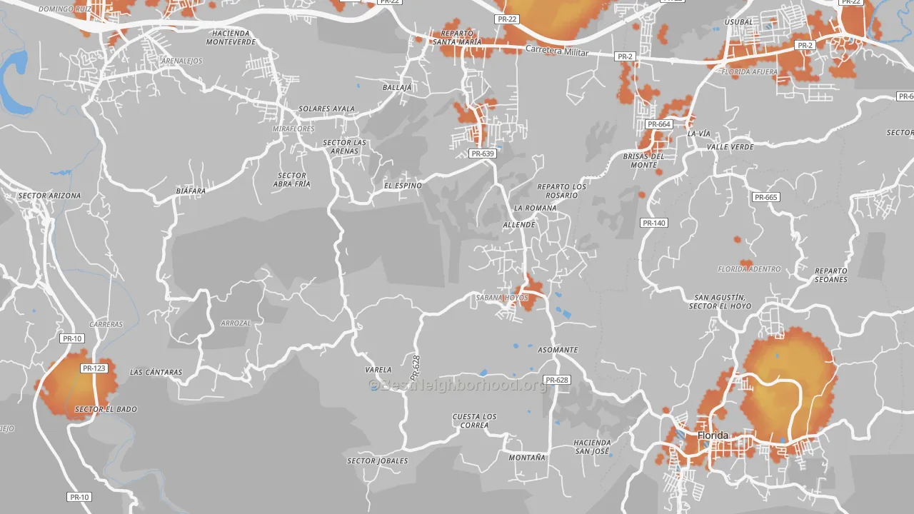 Bike Grade map of Sabana Hoyos, PR