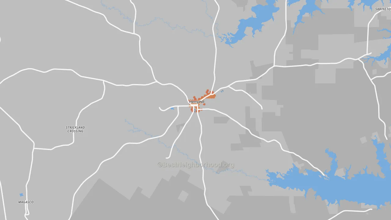 Bike Grade map of Sabine County, TX