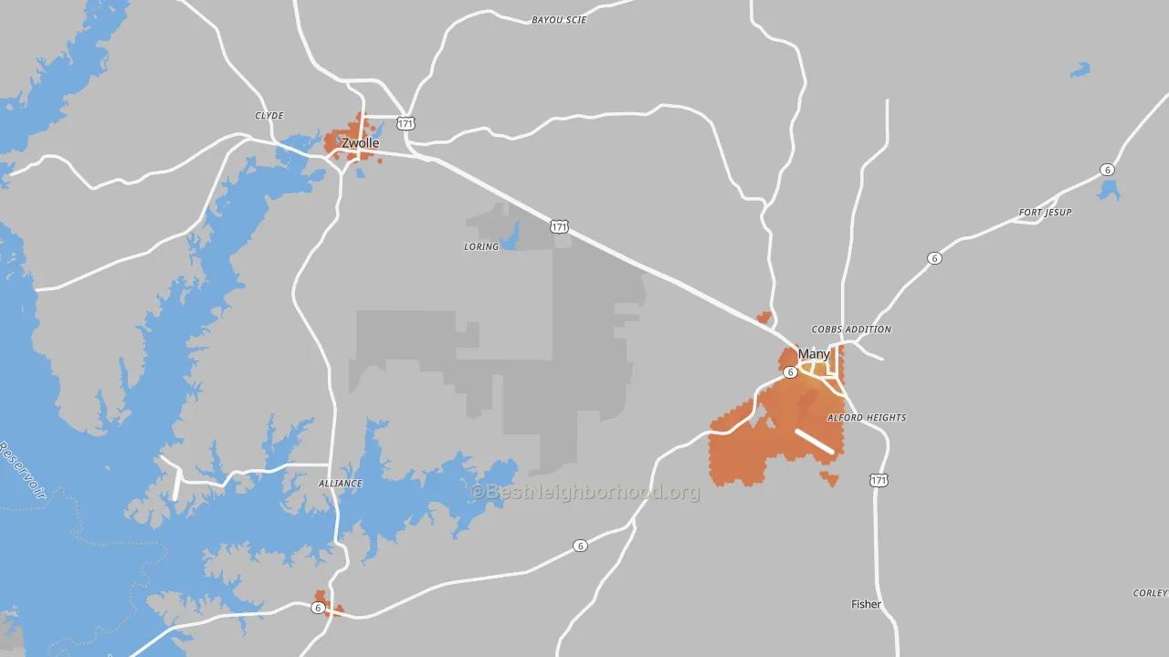 Bike Grade map of Sabine Parish, LA