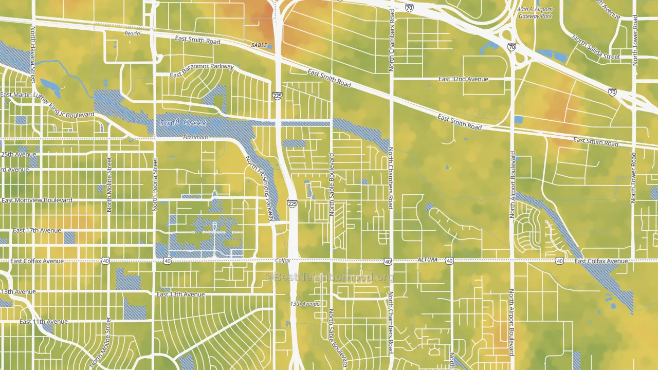 Bike Grade map of Sable Altura Chambers, Aurora, CO