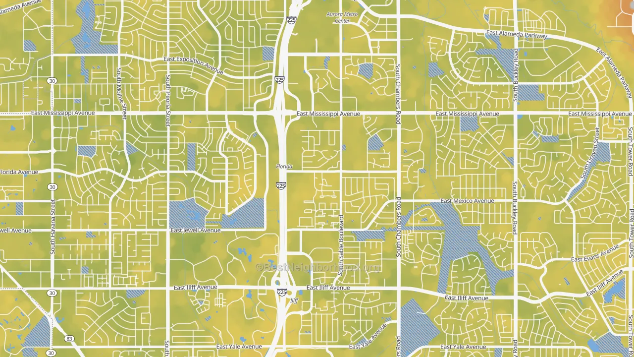 Bike Grade map of Sableridge, Aurora, CO
