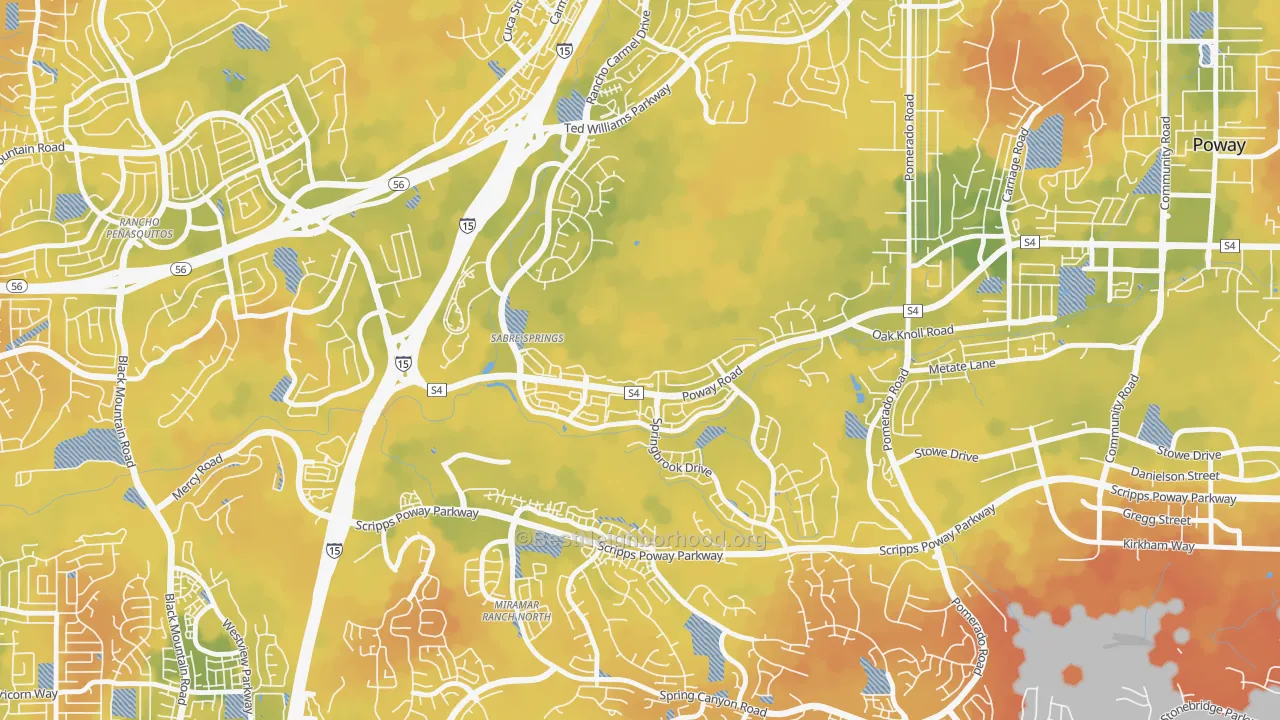 Bike Grade map of Sabre Springs, San Diego, CA