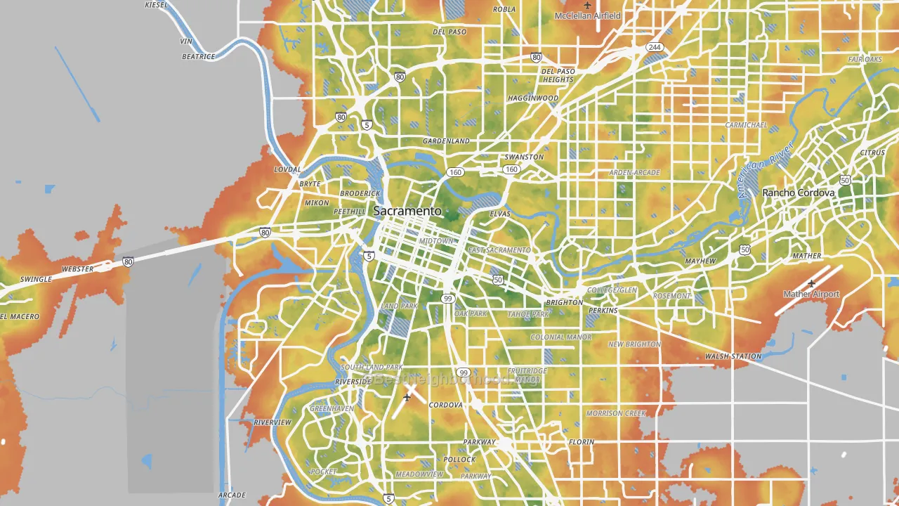 Bike Grade map of Sacramento, CA