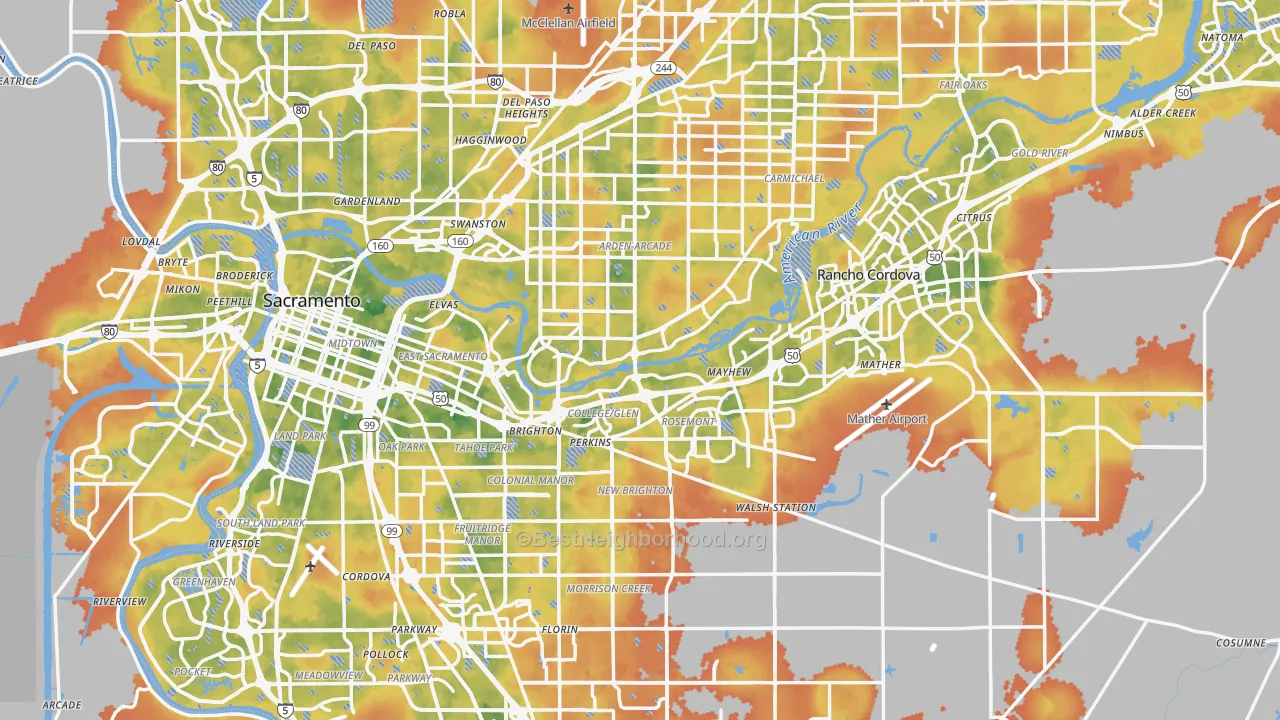 Bike Grade map of Sacramento County, CA