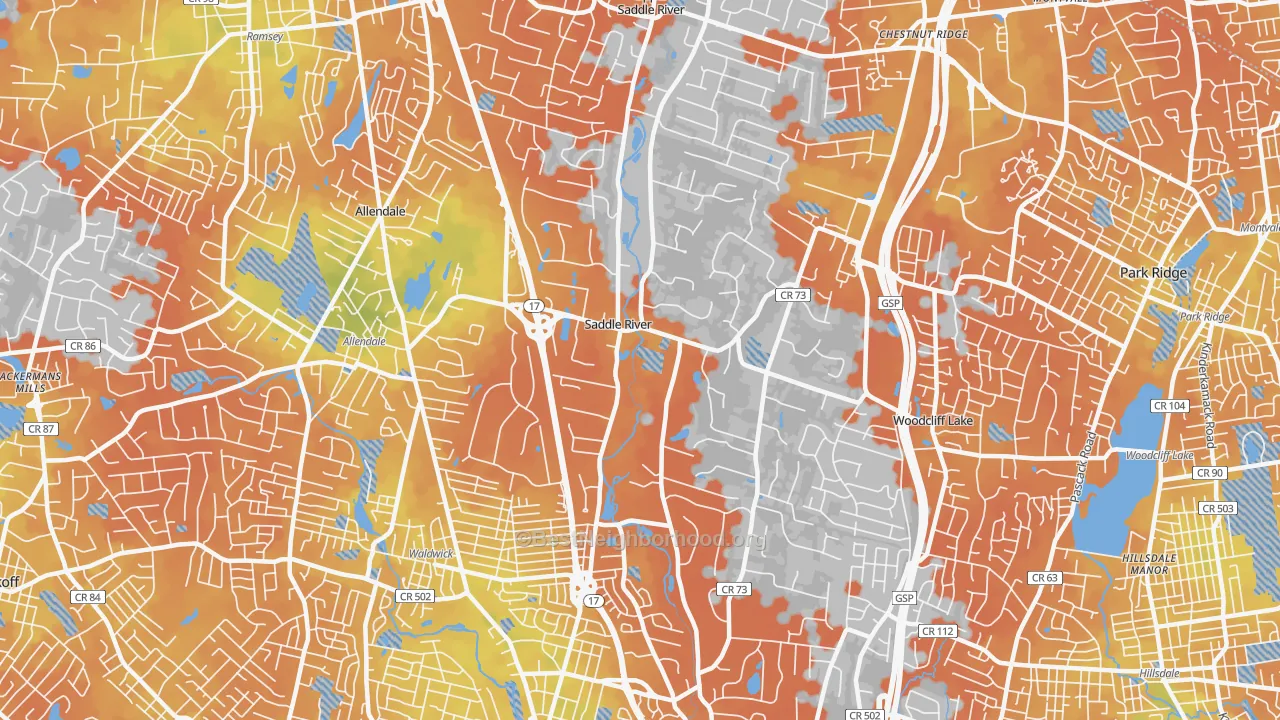 Bike Grade map of Saddle River, NJ