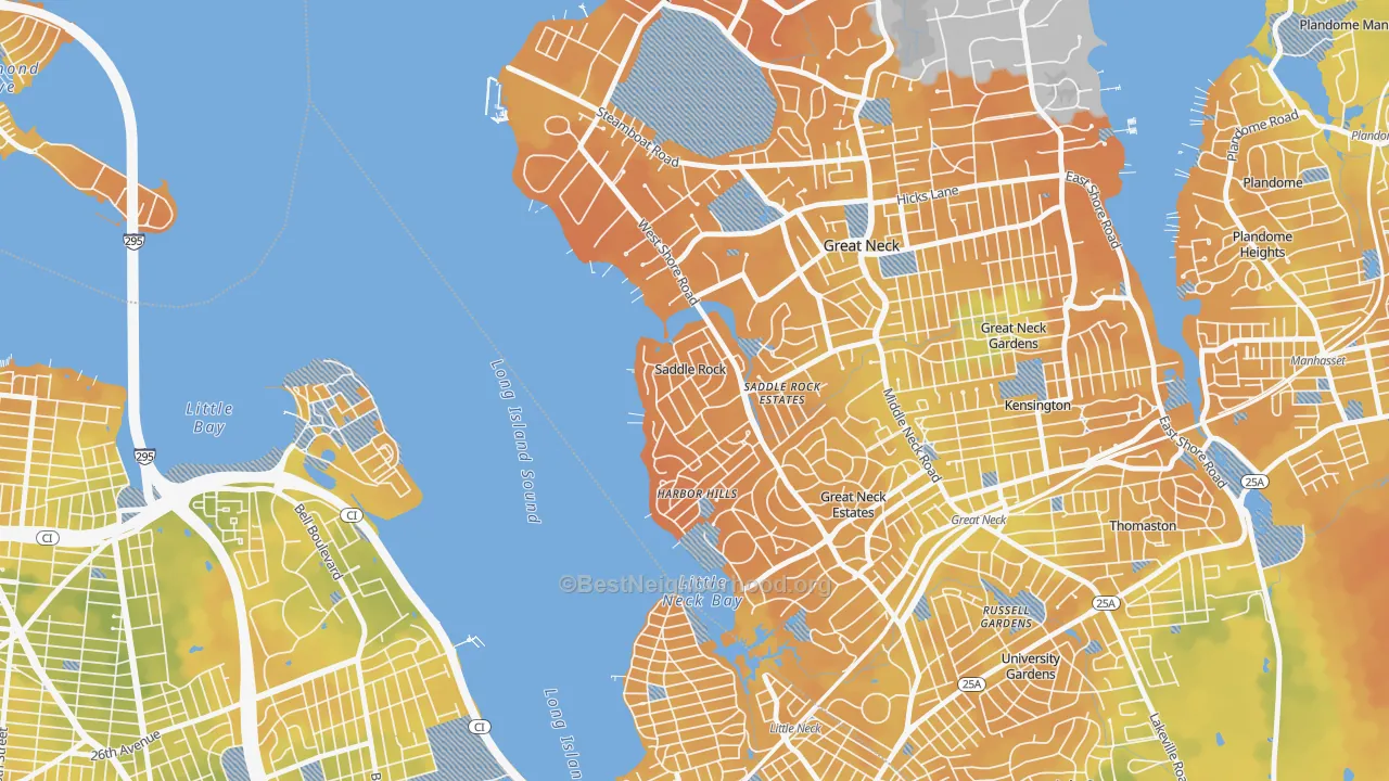 Bike Grade map of Saddle Rock, NY