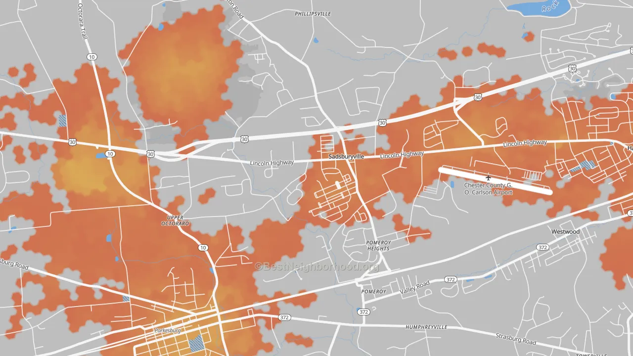 Bike Grade map of Sadsburyville, PA