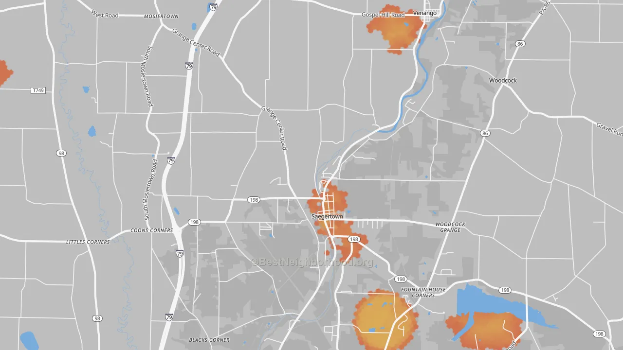 Bike Grade map of Saegertown, PA