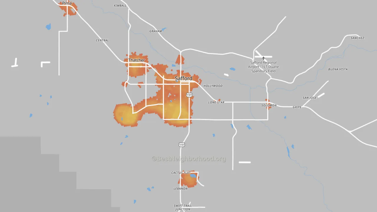 Bike Grade map of Safford, AZ